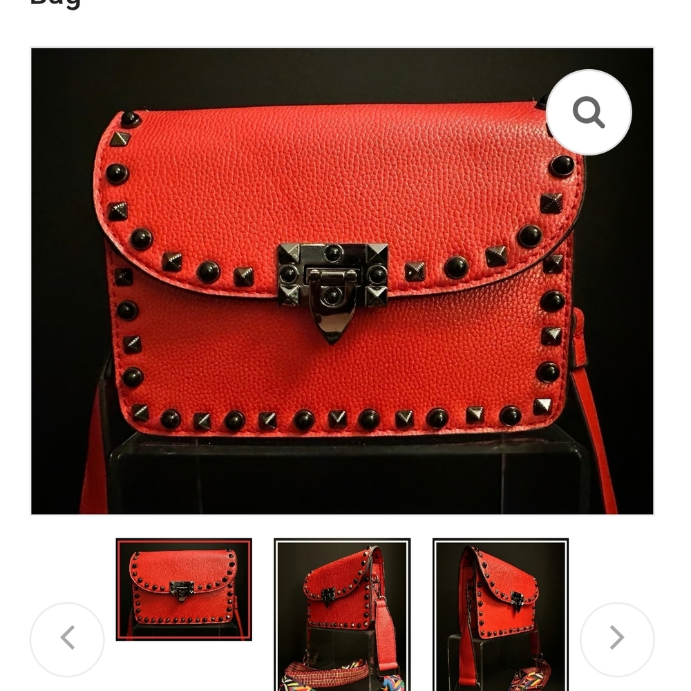 Red and Black Studded Crossbody Bag with Flap Design NWOT
